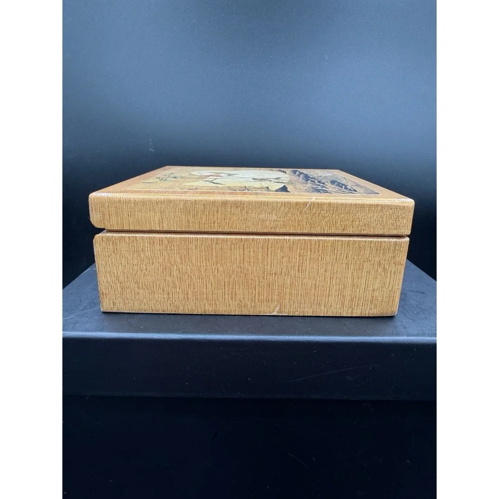 Vintage Square Wooden Trinket /Stash Box with Goose Decal on Lid